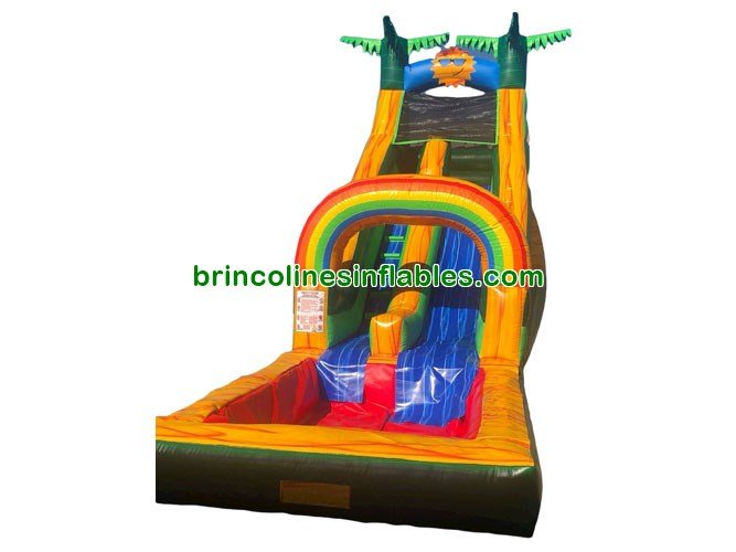 WS1414 Rainbow Tropical Palm Trees  Inflatable Water Slide